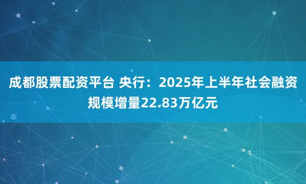 成都股票配资平台 央行：2025年上半年社会融资规模增量22.83万亿元
